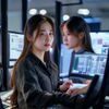 国产自拍研究院后期修图专家陈雨薇，女性，正在操作修图软件，背景为双屏工作站